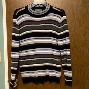 Women’s Karen Scott petites purple and gray striped sweater size PXL